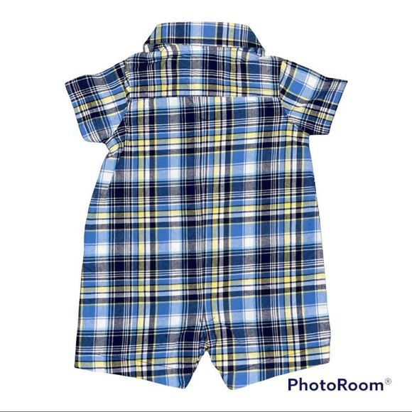 NWOT 4 Piece Bundle Boys Size 3M One Piece Rompers in Assorted Plaids & Stripes - Picture 3 of 9